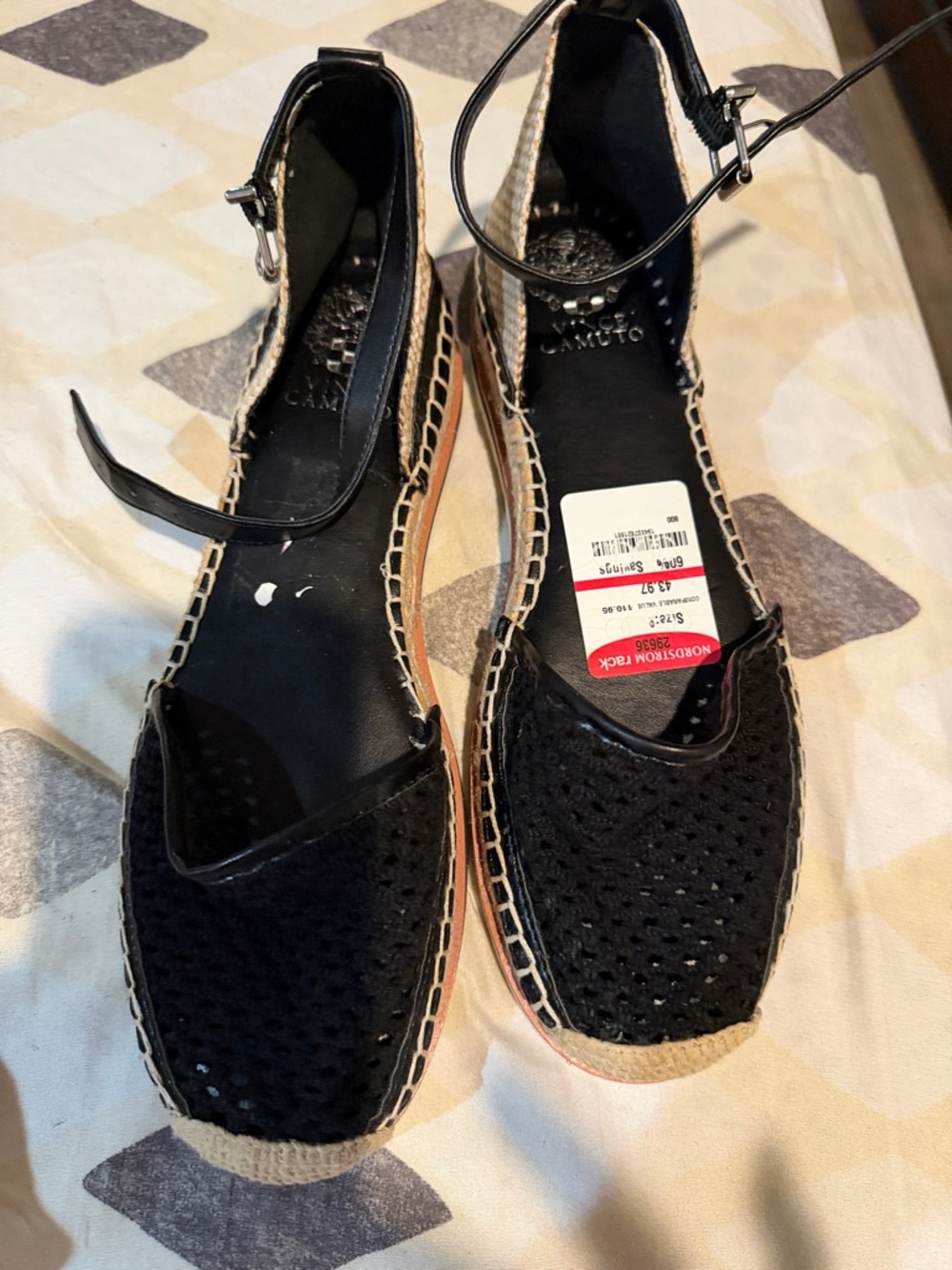 Vince Camuto Black Espadrille Ankle-Strap Flats